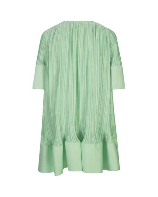 Lanvin Green Water Pleated Short Dress With Cascade Effect