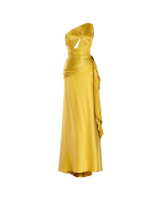 Maria Lucia Hohan Yellow Bliss One-shoulder Silk Gown