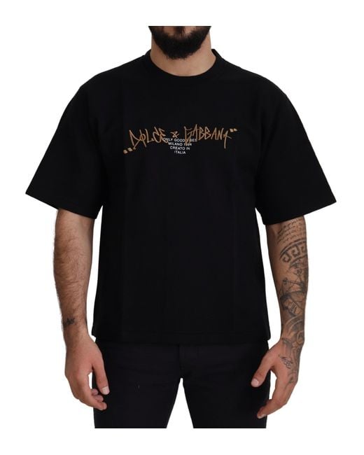 Dolce & Gabbana Black Logo Cotton Crewneck T-Shirt for men