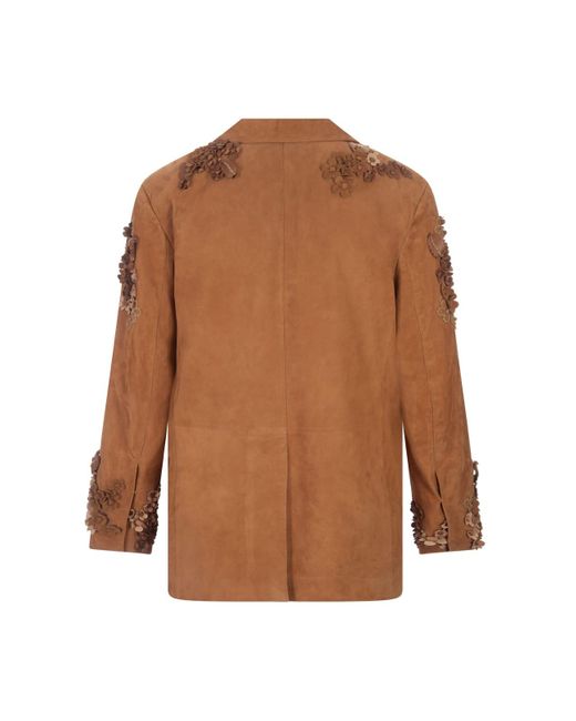Ermanno Scervino Brown Suede One-Breasted Jacket With Embroidery And Appliqués