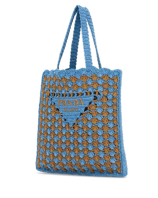 Prada Blue Two-Tone Raffia Shopping Bag