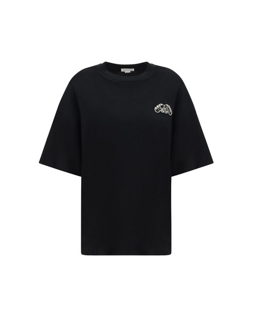 Alexander McQueen Black Brand-embellished Dropped-shoulder Cotton-jersey T-shirt
