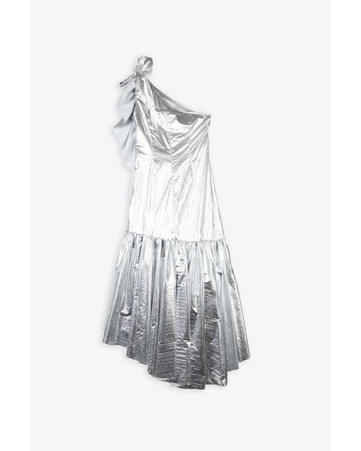 MM6 by Maison Martin Margiela White Abito Midi Metallic Nylon One Shoulder Dress