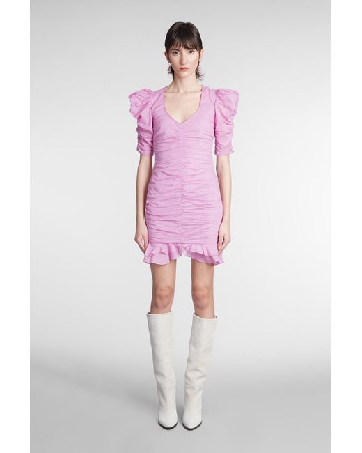 Isabel Marant Pink Puff Sleeved Gathered Mini Dress