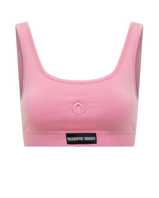 MARINE SERRE Pink Stretch Cotton Top With Straps