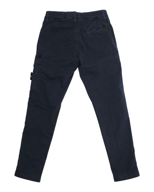 Stone Island Blue Pants With Cargo Pocket And Logo Patch Cotton Trousers for men