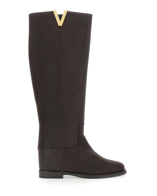 Via Roma 15 Black Boots Suede With Metallic V