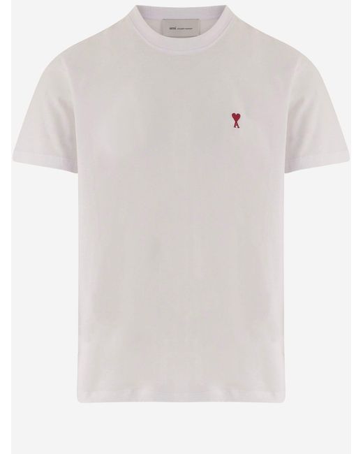 AMI White Cotton T-Shirt With Embroidered Logo T-Shirts for men
