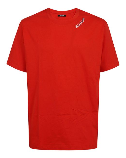 Balmain Red Stitch Collar T-Shirt for men