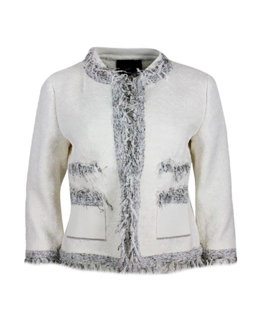 Lorena Antoniazzi Gray Chanel-Style Jacket With Long Sleeves And Mandarin Collar