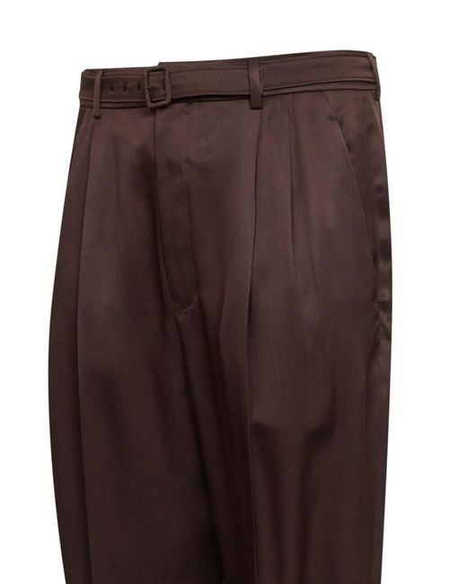 Saint Laurent Brown Chocolate Duchesse Silk Satin Slim-Fit Trousers for men