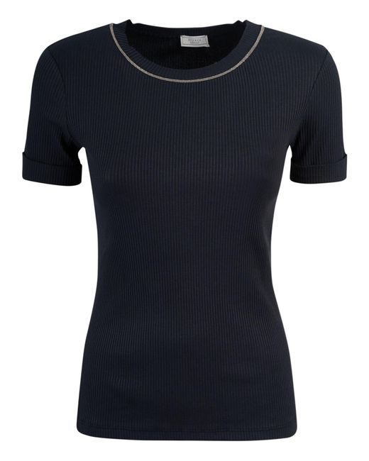 Peserico Black Ribbed Round Neck T-Shirt