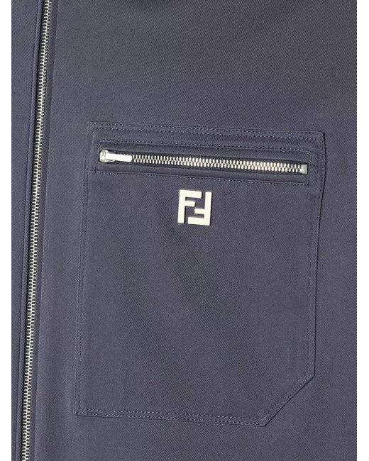 Fendi Blue Cotton Jacket With Ff Detail for men