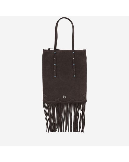 Pinko Black Suede Shopping Bag Leather Tote