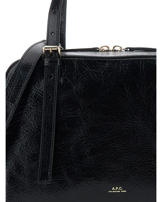 A.P.C. 'virginie' Black Shoulder Bag With Removable Shoulder Strap And Front Logo In Leather Woman