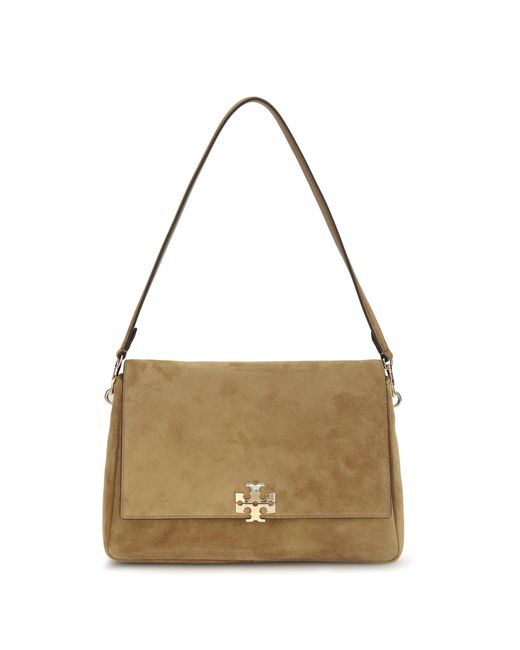 Tory Burch Natural Shoulder Bag Charlie Suede Calf Leather