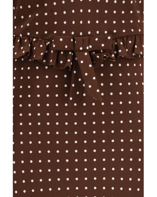 Alessandra Rich Brown Polka Dot Silk Crêpe De Chine Midi Dress With Bow Outer: Silk; Inner: Viscose