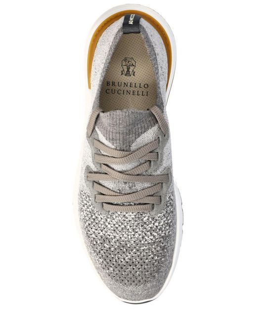 Brunello Cucinelli Gray Brand-embossed Knitted Fabric Trainers for men