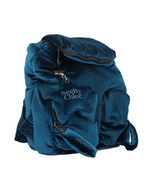See By Chloé Blue Joy Rider Velvet Backpack