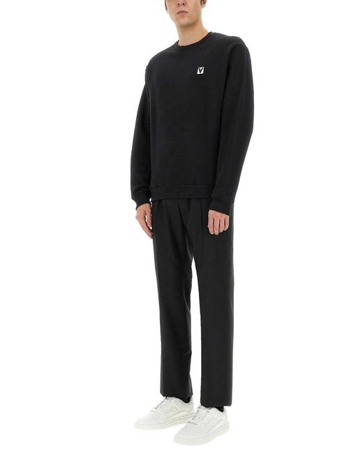 Valentino Black Cotton Crewneck Sweatshirt With Chez Patch Sweatshirts for men