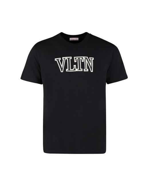 Valentino Vltn Embroidered Cotton T-shirt in Black for Men | Lyst