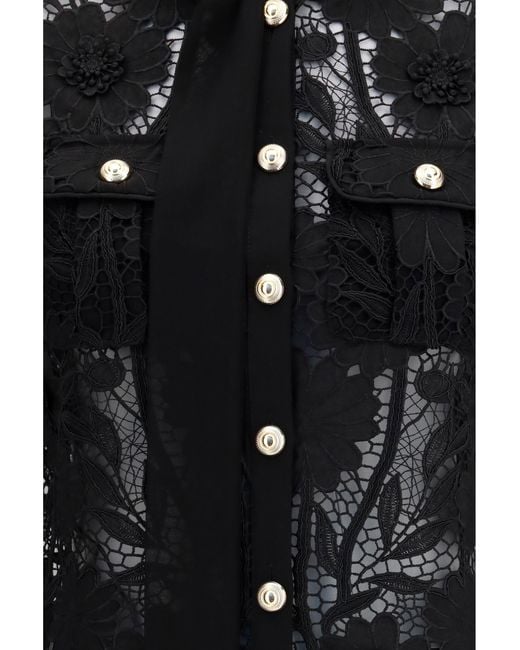 Self-Portrait Black Tie-Neck Top Polyester