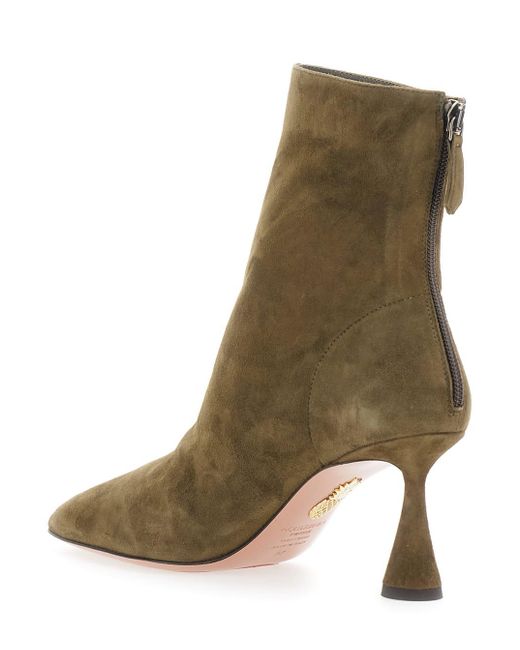 Aquazzura Green 'Amore' Ankle Boots With Zip Closure And High Sculpted Heel