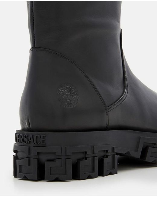 Versace Black Belted Leather Boots for men