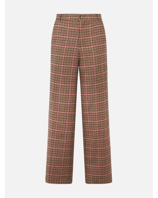 Mc2 Saint Barth Natural Palazzo Pants With Pied De Poule Print