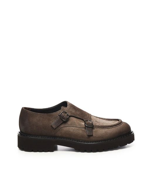 Doucal's Men's Brown Leather Double-Buckle Loafer