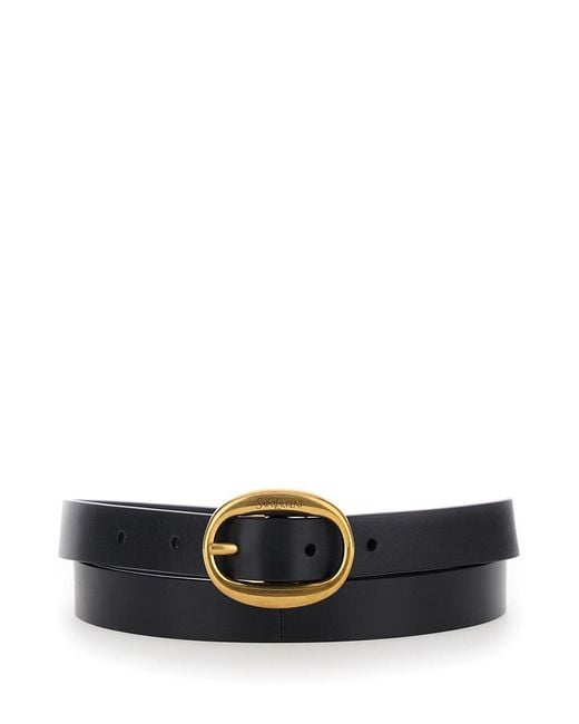 Saint Laurent White Belt With Oval Buckle — Leather