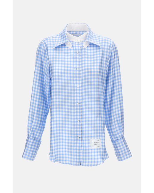 Thom Browne Blue Checked Printed Silk Twill Shirt
