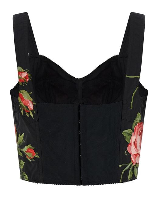 Dolce & Gabbana Red Bouquet Rose Bustier Top