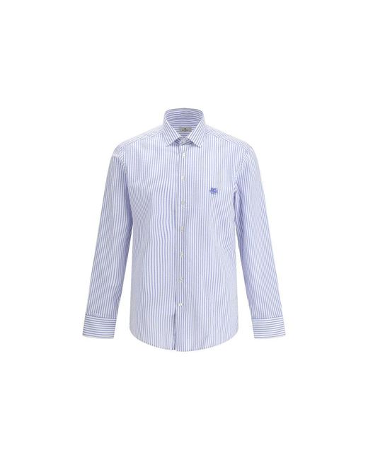 Etro Blue Multicolor Cotton Dress Shirt for men