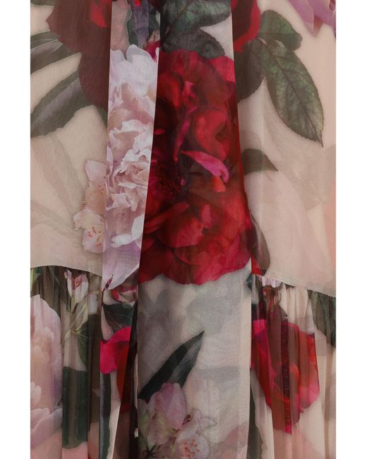 Nissa Multicolor Long Silk Dress With Scarf Detail