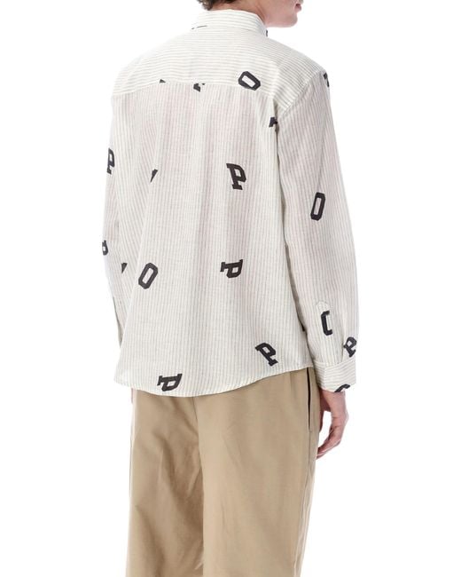 Pop Trading Co. Gray Pop Letters Striped Shirt for men