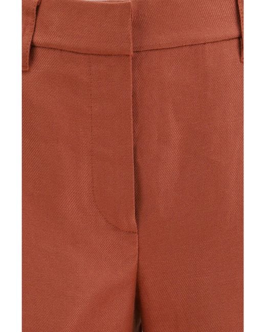Brunello Cucinelli Orange Wide-Leg Pants Linen With Elastic Waistband And Belt Loops