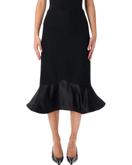 Fendi Black Grain De Poudre Wool Midi Skirt