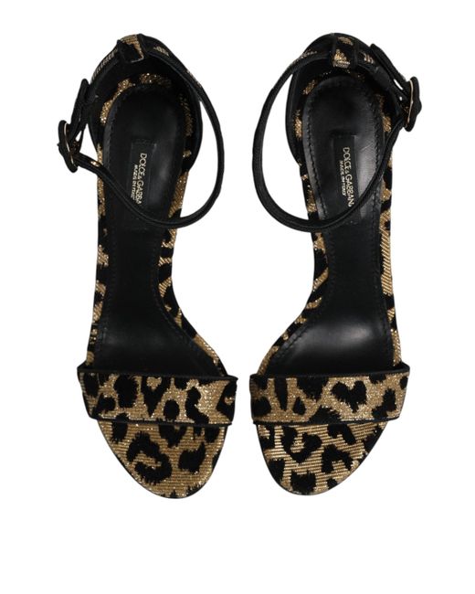 Dolce & Gabbana Black Gold Leopard Ankle Strap Heels Sandals Shoes