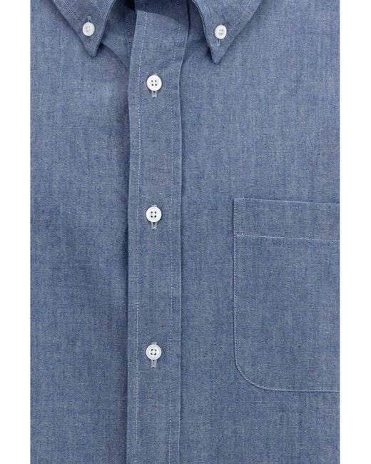 Thom Browne Blue Denim Shirt With Logo Cotton for men