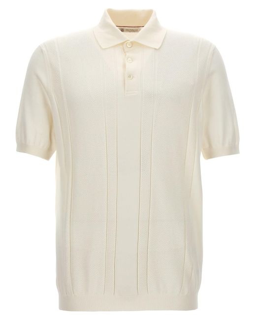 Brunello Cucinelli White Plot Shirt Polo for men