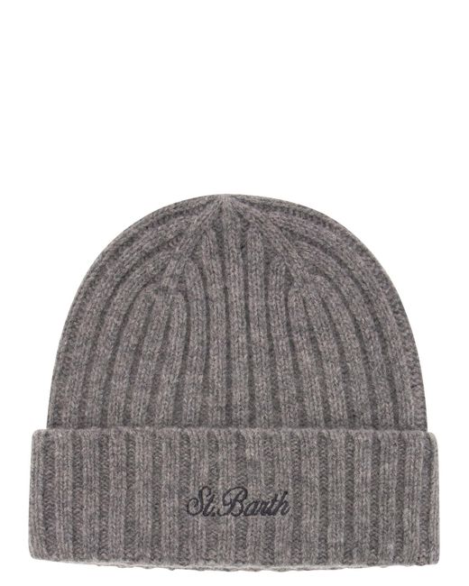 Mc2 Saint Barth Gray Wool Hat With Embroidery for men