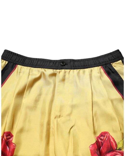 Dolce & Gabbana Yellow Floral Print Silk Bermuda Shorts for men