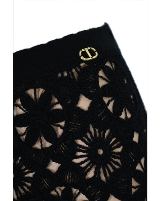 Twin Set Black Crochet Knit Trousers