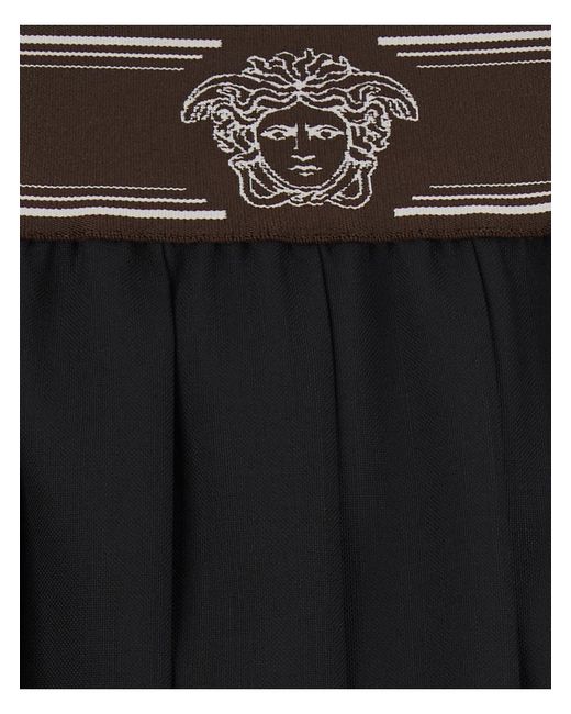 Versace Black Skirt Pleated Wool With Medusa Waist Mohair
