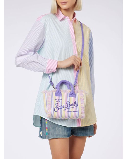 Mc2 Saint Barth Blue Striped Terry Embossed Mini Vanity Bag