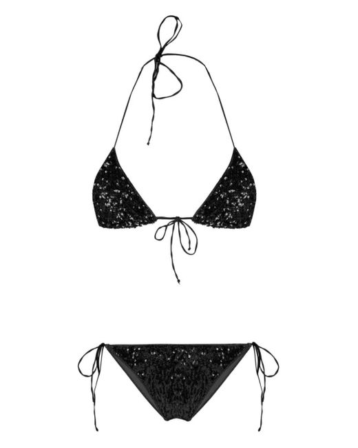 Oseree White Self-Tie Bikini Set Embellished With Sequins