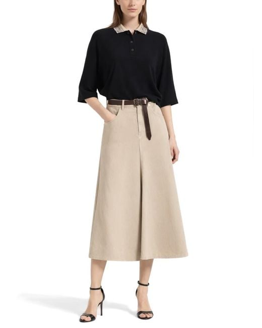 Brunello Cucinelli Black Buttoned Embellished Polo Shirt