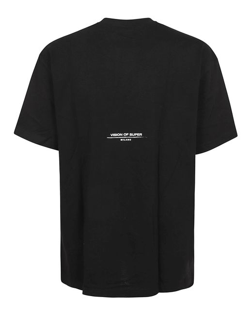 Vision Of Super Black T-Shirt With Flames Logo And Metal Label for men