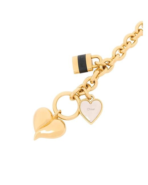 Chloé Metallic Bracelet With Padlock And Heart Pendants, -Tone Brass Bracelets